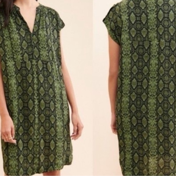 Anthropologie Rachel Tunic Dress Green Snake Print Shift | Size M - Picture 9 of 9